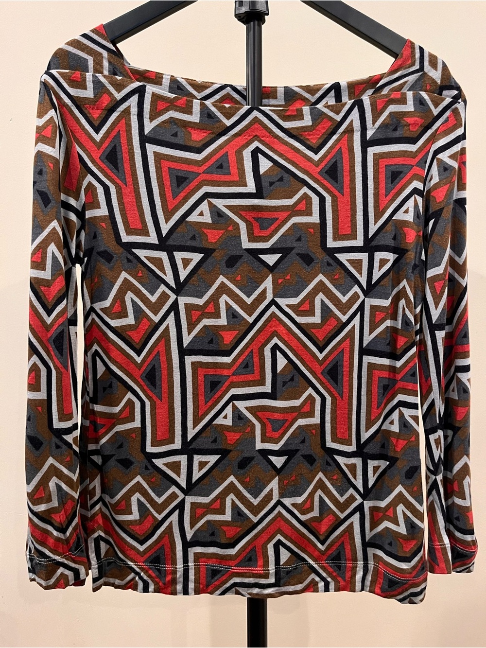 Marc by Marc Jacobs Abstract Geometric Boatneck Long Sleeve Top - Size S